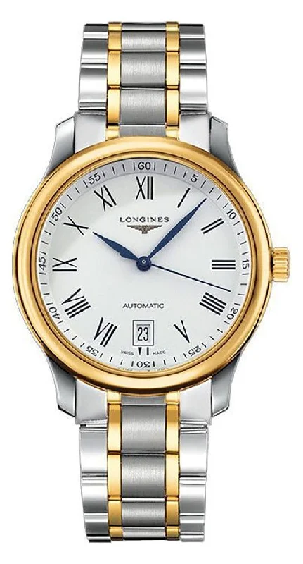 lightweight watches for travel and adventure-Longines Master Collection Automatic 18k Yellow Gold and Steel White Dial Date Mens Watch L2.628.5.11.7