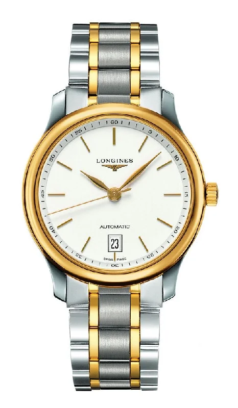 military-style watches for men-Longines Master Collection Automatic 18k Yellow Gold and Steel White Dial Date Mens Watch L2.628.5.12.7