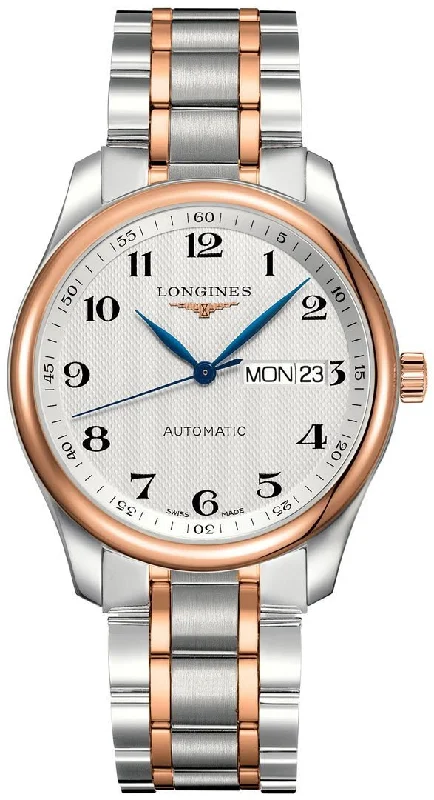 watches with Swiss automatic movement for precision-Longines Master Collection Automatic Stainless Steel and Rose Gold Silver Dial Day-Date Mens Watch L2.755.5.79.7