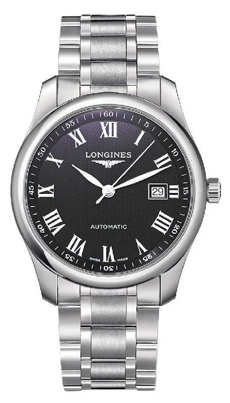 fitness watches with calorie and step tracking-Longines Master Collection Automatic Stainless Steel Black Dial Date Mens Watch L2.793.4.51.6