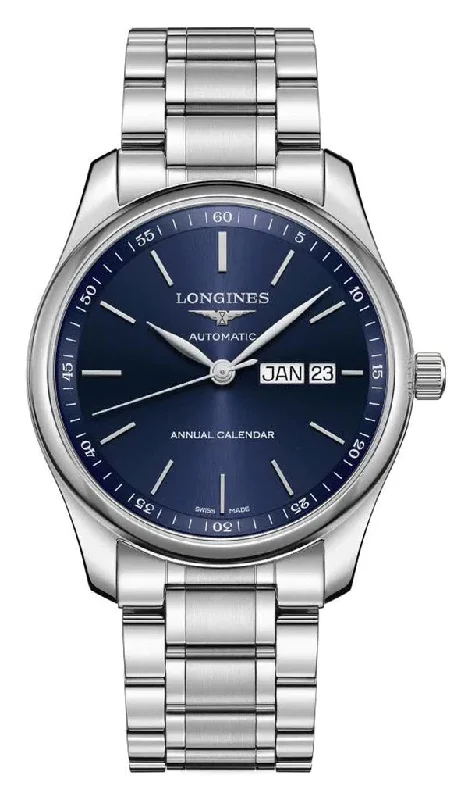 men’s watches with customizable display faces-Longines Master Collection Automatic Stainless Steel Blue Dial Date/Month Mens Watch L2.910.4.92.6