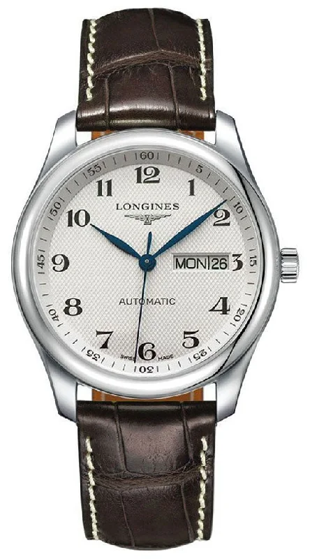 watches for athletes with step counter-Longines Master Collection Automatic Stainless Steel Silver Dial Brown Leather Strap Day/Date Mens Watch L2.755.4.78.3