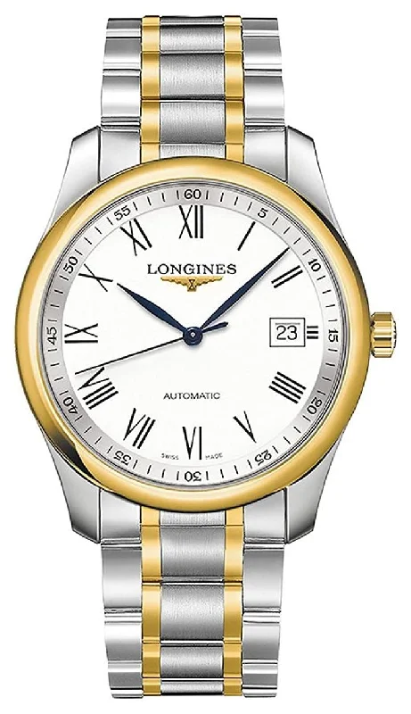 smartwatches with message notifications-Longines Master Collection Automatic Two-Tone Stainless Steel White Dial Date Mens Watch L2.793.5.19.7