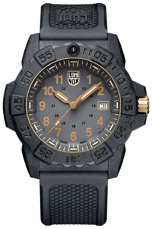 waterproof sport watches for men-Luminox Navy SEAL CARBONOX Gray Dial Black Rubber Strap Date Divers Quartz Mens Watch XS.3508.GOLD