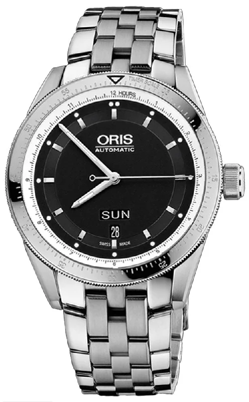 rugged waterproof watches for extreme conditions-Oris Artix GT Day Date Automatic Black Dial Stainless Steel Mens Watch 01 735 7662 4174-07 8 21 85