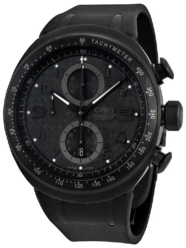 watches with large face for easy reading-Oris TT3 Chronograph Automatic Black Ion-Plated Titanium Black Rubber Date Mens Watch 01 674 7611 7764-07 4 28 02B