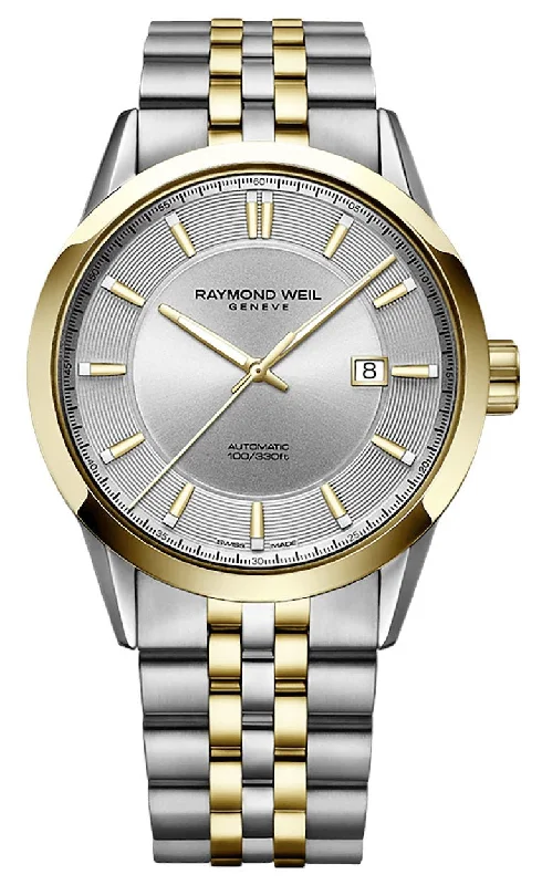 watches with bright backlight for low light conditions-Raymond Weil Freelancer Automatic Two-Tone Stainless Steel Silver Dial Date Mens Watch 2731-STP-65001