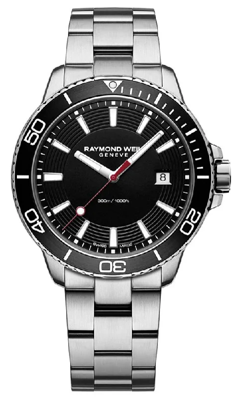 lightweight and durable watches for outdoor adventures-Raymond Weil Tango Stainless Steel Black Dial Date Divers Quartz Mens Watch 8260-ST1-20001