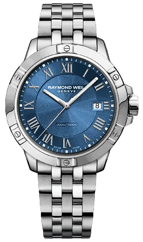 watches with high contrast dials for easy reading-Raymond Weil Tango Stainless Steel Blue Dial Date Divers Quartz Mens Watch 8160-ST-00508