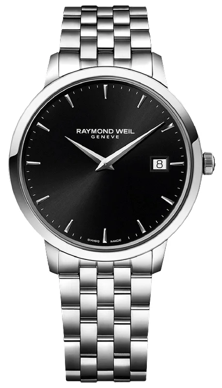 smartwatch for women with activity tracking and heart rate monitor-Raymond Weil Toccata Stainless Steel Black Dial Date Quartz Mens Watch 5588-ST-20001