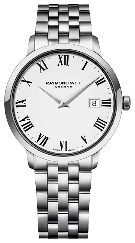 men’s watches with polished metal case for formal wear-Raymond Weil Toccata Stainless Steel White Dial Date Quartz Mens Watch 5488-ST-00300