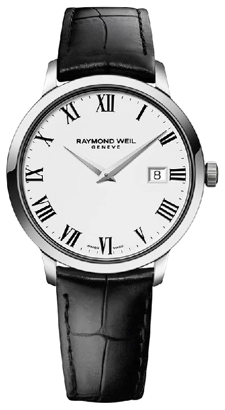 men’s watches with hybrid design combining analog and digital features-Raymond Weil Toccata Quartz White Dial Date Black Leather Mens Watch 5488-STC-00300