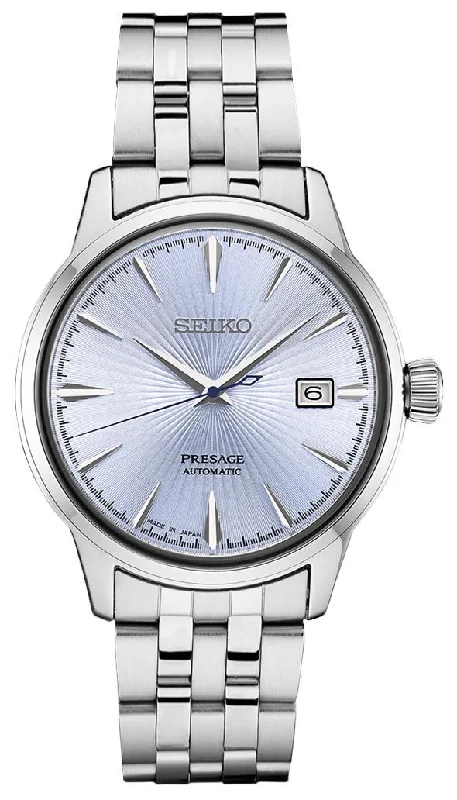 watches with customizable watch face designs-Seiko Presage Automatic Stainless Steel Blue Dial Date Mens Watch SRPE19J1