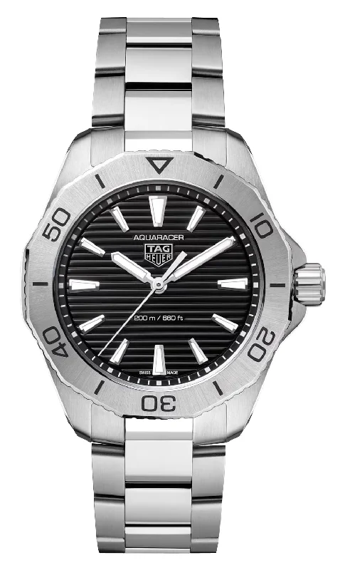 watches with rotating bezels for functional style-TAG Heuer Aquaracer Professional 200 Stainless Steel Black Dial Divers Quartz Mens Watch WBP1110.BA0627