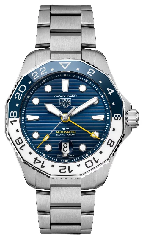 women’s watches with rose gold finish-TAG Heuer Aquaracer Professional 300 GMT Automatic Stainless Steel Blue Dial Date Divers Mens Watch WBP2010.BA0632