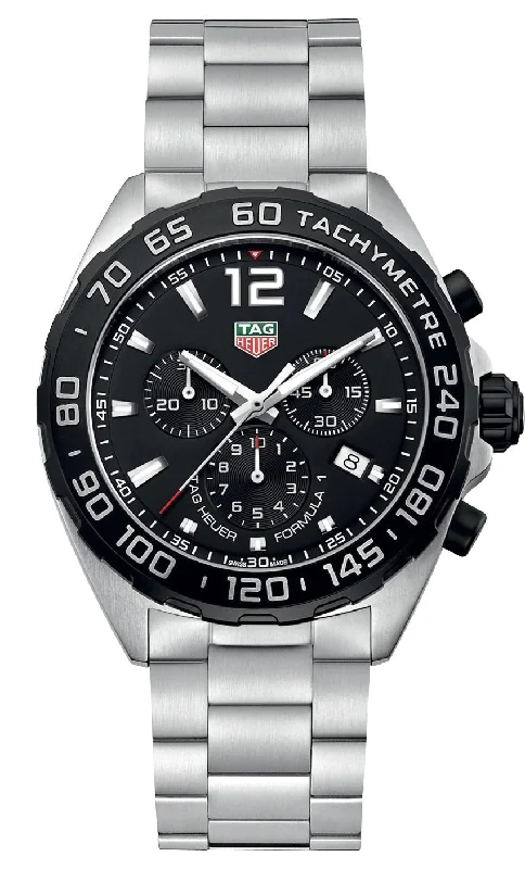 men’s watches with interchangeable straps-TAG Heuer Formula 1 Chronograph Stainless Steel Black Dial Date Divers Quartz Mens Watch CAZ1010.BA0842