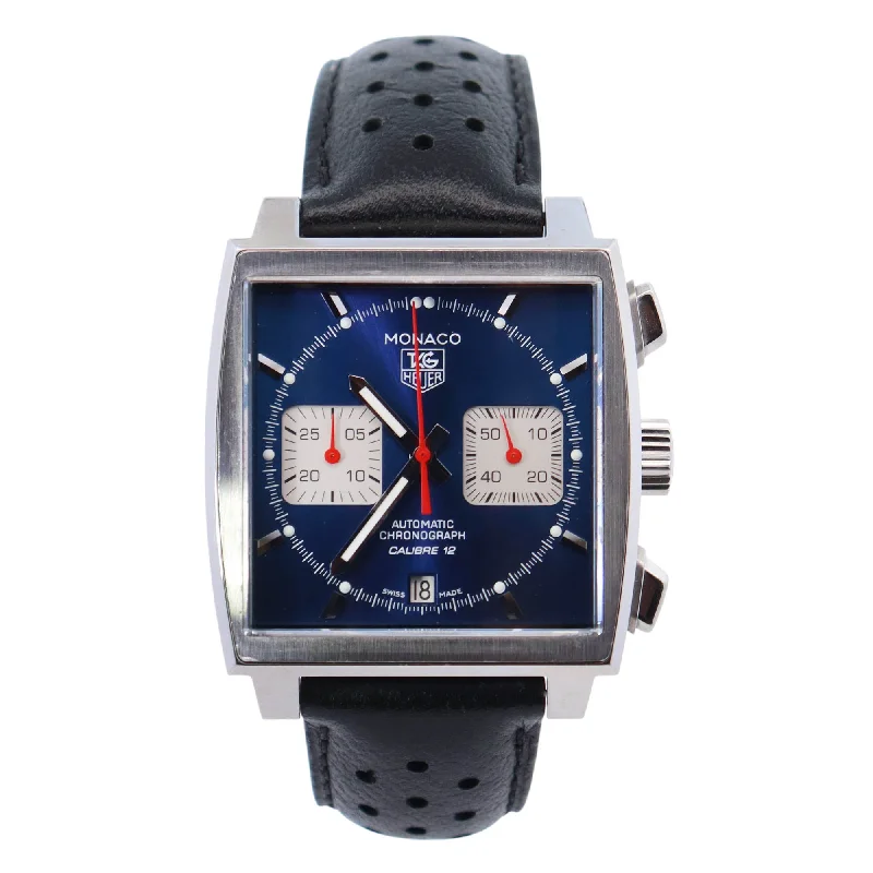 smartwatches with heart rate variability monitoring-Tag Heuer Monaco 39mm Blue Dial Watch Ref# CAW2111