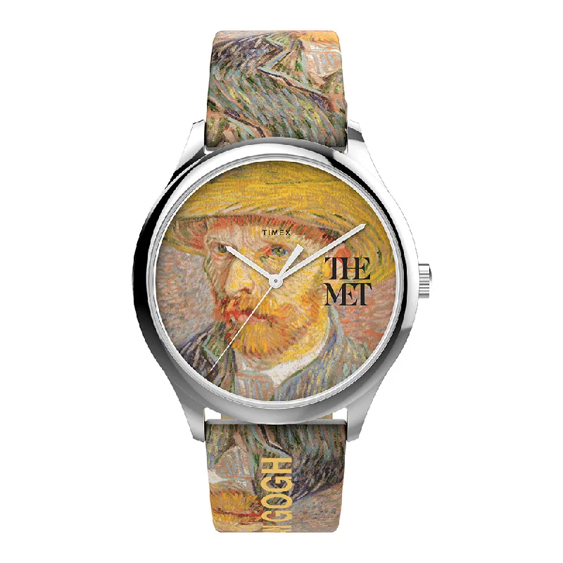 smartwatches with notifications for iPhone-The Met Van Gogh 3-Hand 40mm Leather Band