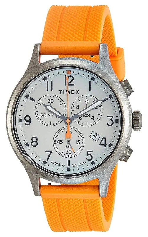 women’s watches with crystal embellishments-Timex Allied Chronograph Gray Brass Gray Dial Orange Silicone Strap Date Quartz Mens Watch TW2R67300