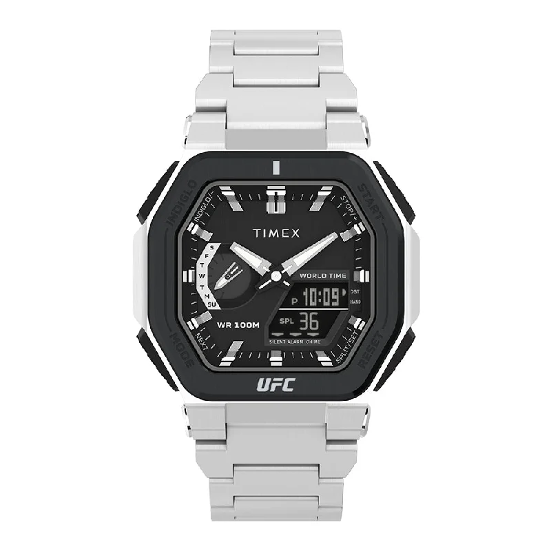 watches with ceramic case for scratch resistance-Timex Ufc Colossus Multifunction 45mm Stainless Steel Band