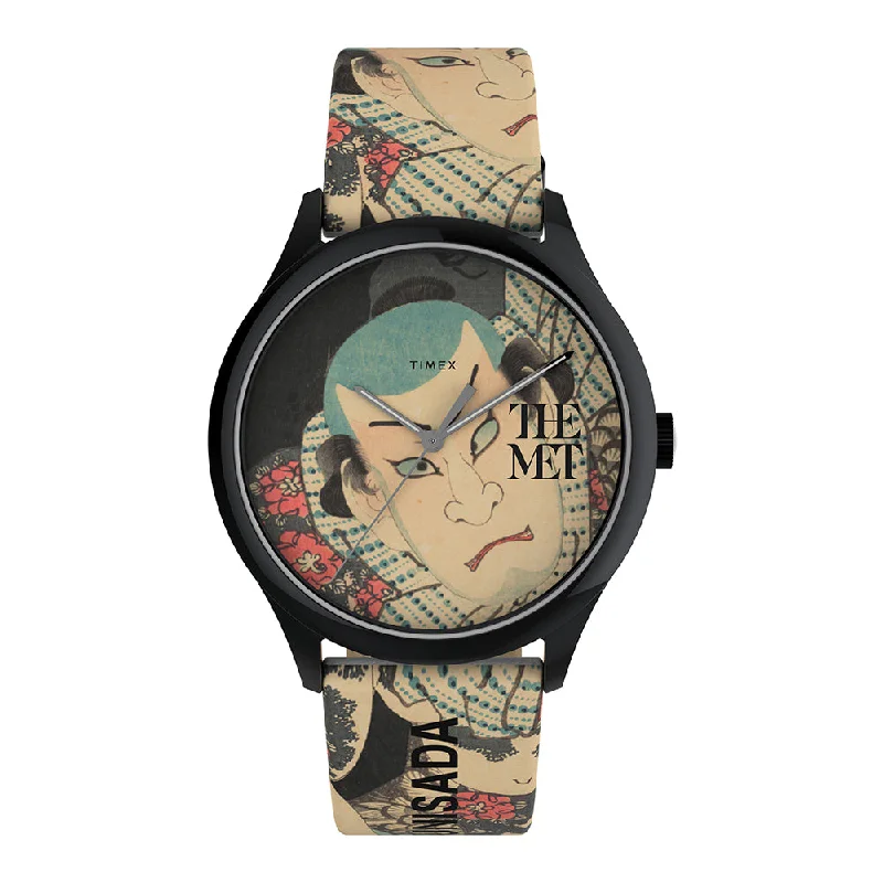 men’s watches with interchangeable straps-Timex x The Met Kunisada 40Mm Leather Strap Watch 3-Hand 40mm Leather Band