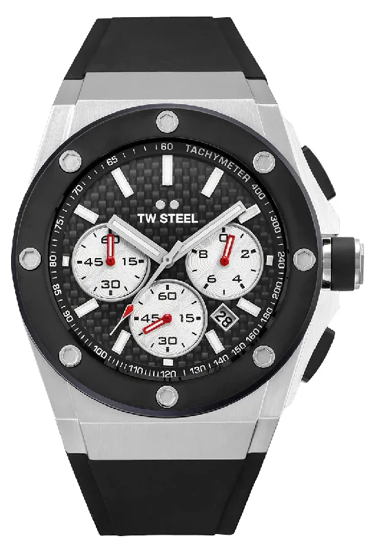 watches for extreme weather with water resistance-TW Steel CEO Tech Chronograph Stainless Steel Black Dial Black Silicon Strap Date Quartz Mens Watch CE4020