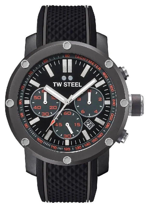 fitness watches with calorie counter-TW Steel Grandeur Tech Chronograph Gray PVD Black Dial Black Silicon Strap Date Quartz Mens Watch TS4