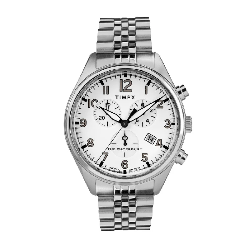 watches with date and day function for convenience-Waterbury Chronograph 42mm Stainless Steel Band